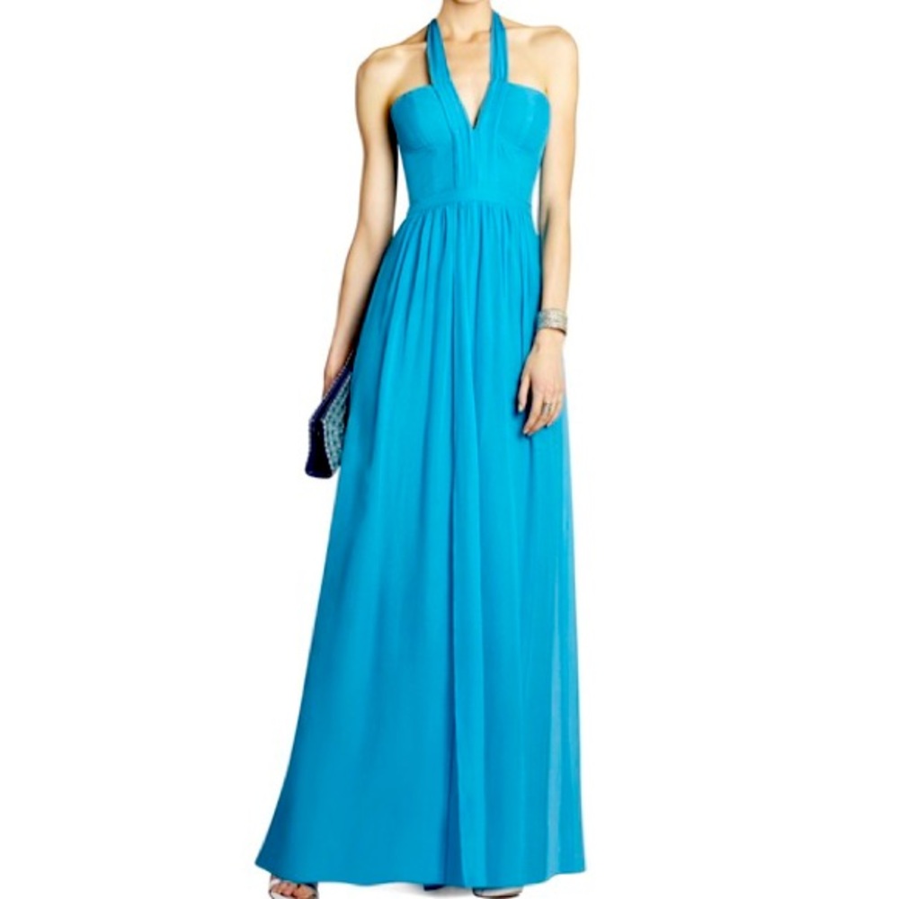 BCBG Starr Deep V-neck Halter Gown